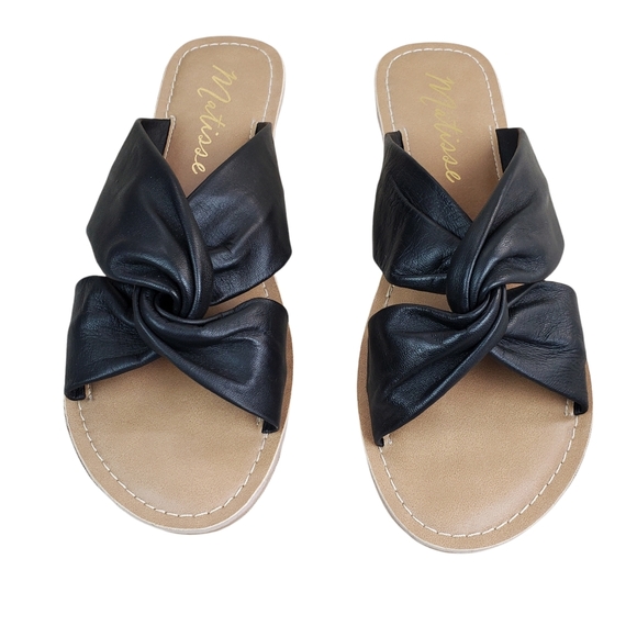 Matisse Knotty Black Leather Slide Sandals Size 9 - Picture 2 of 9
